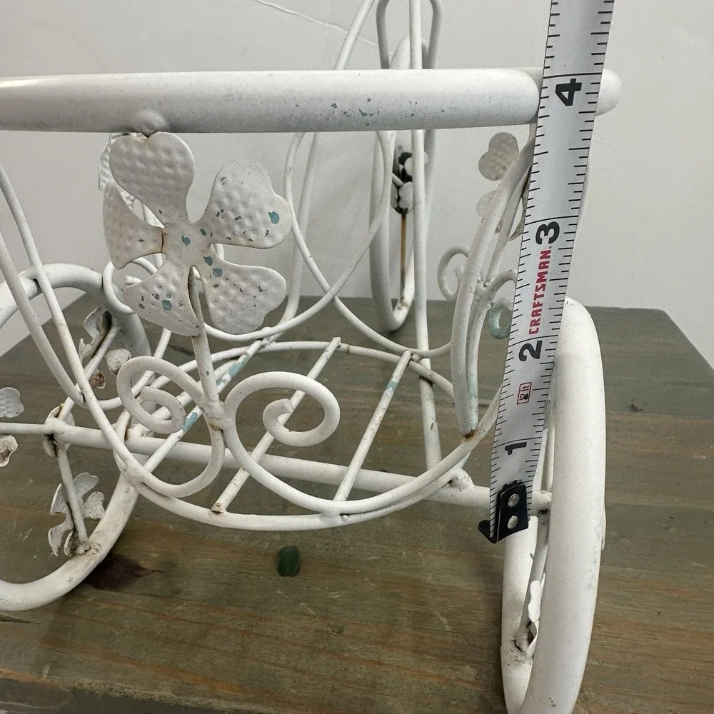 Vintage Metal Tricycle Planter Plant Stand Shabby Chic Rustic White Holds 6